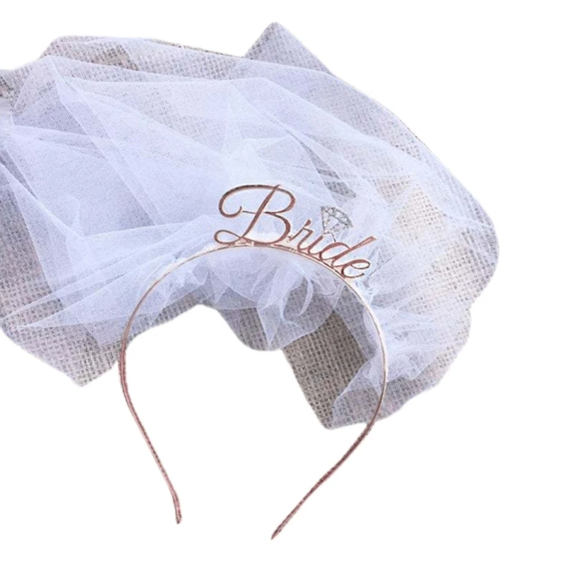 

E15E Bridal Veil Headband Bride Headdress Bridal Wedding Veil Bachelorette Party