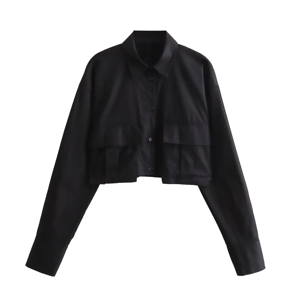 Autumn New Women's Wear Design Sense: A Small Number Polo Neck Loose Windbreaker Fabric Short Shirt 4432029