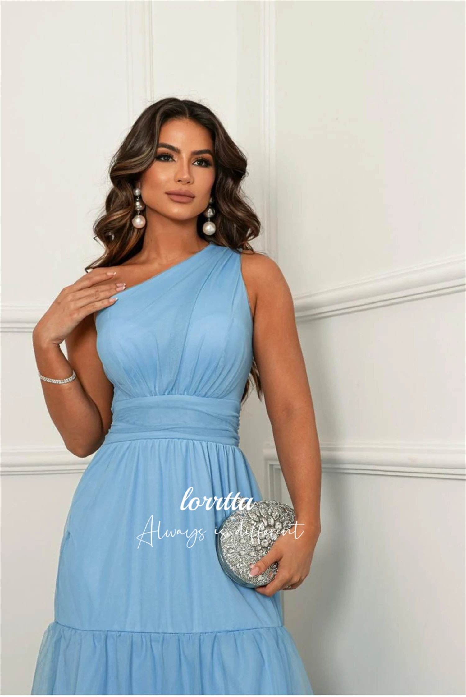 

Lorrtta Mesh Party Dress One Shoulder Sleeve Layered Graduation Gown Line A Sharon Happy Luxury Dresses for Formal Occasions