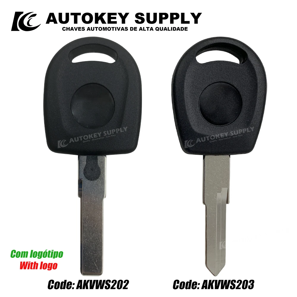AutokeySupply AKVWS202 AKVWS203 Transponder Key With Logo Embedded Shell For VW car key shell,car remote key,car key,key shell,transponder chip