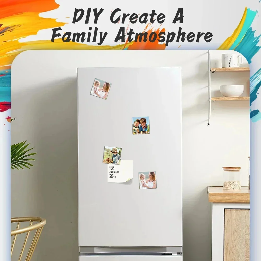 100 Sets DIY Foto Kühlschrank Magnet - 50x50mm Quadratische Magnete - Personalisierbar Mit Eigenen Fotos