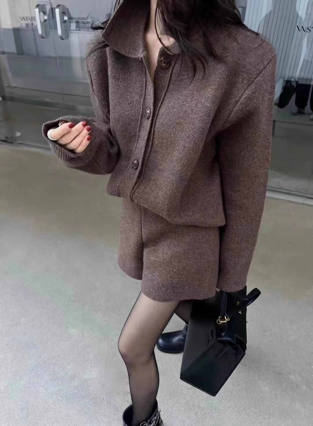 Autumn Winter New Two-piece Knitted Sets Single Breasted Sweater Top High Waist Shorts Korean Fashion Casual Outfits Solid Suit