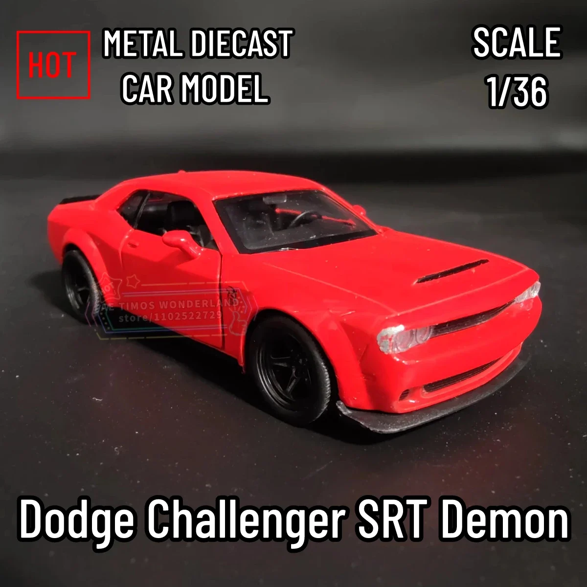 1/36 Dodge Challenger Srt Demon Car Model Replica Scale Metal Miniature Art Vehicle Interior Diecast Xmas Gift Kid Boy Toy