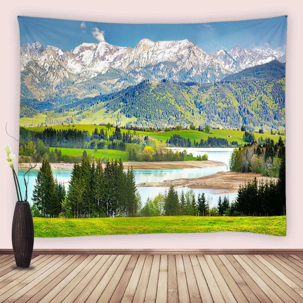 

Wall Decor Tapestry Natural Landscape Forest Tree Mountains Stream Fabric Art Poster Living Room Bedroom Curtain Tapestries Home