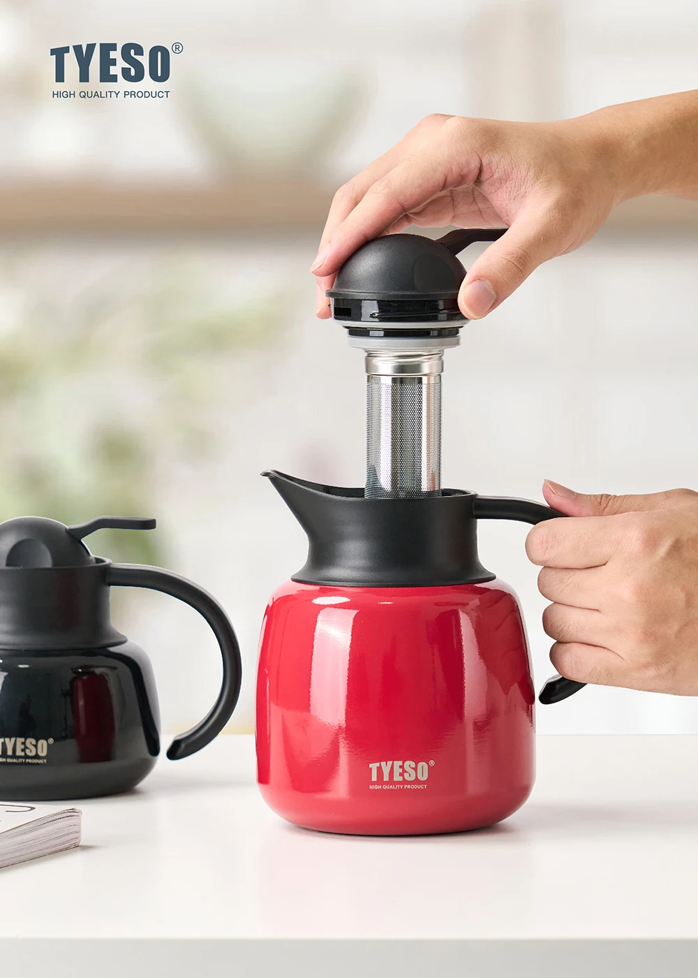 Tyeso Thermos Pot Insulated Stainless Steel Coffee Pot Suitable For Home /Office 1Liter