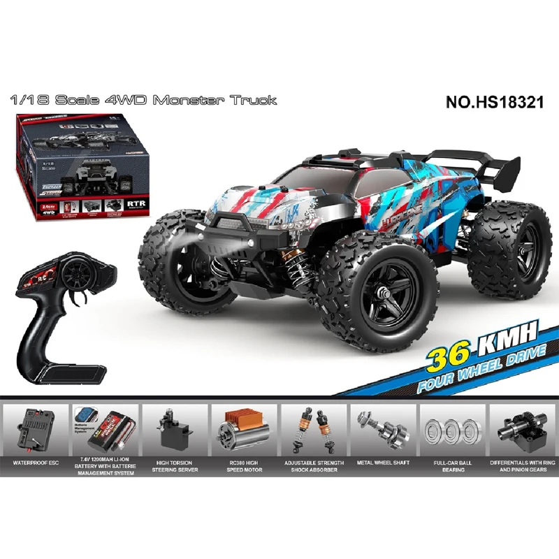 RC Cars HS series high-speed off-road Monster Truck 1:18 full proportion four-wheel drive 2.4G electric remote control car model 6