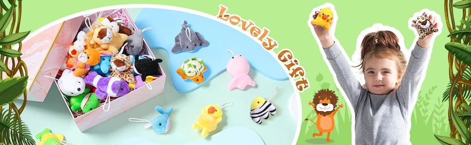 Mini Plush Animal Keychains Set - Cute Jungle Stuffed Toys for Party Favors