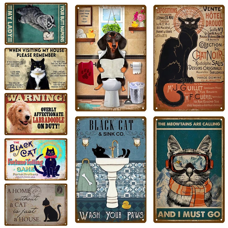 The Black Cat Metal Signs Cute Pet Dog Teddy Beagle Metal Sign Piatto Decorativo Da Parete Vintage Per Room Store Kids Room Home Decor