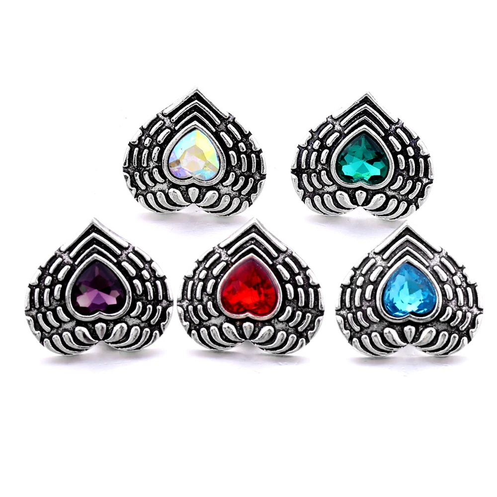 20pcs Metal Rhinestone Heart Love Shape 18mm Snap Buttons DIY Ginger Charms Fit  Snap Button Bracelet Necklace Jewelry
