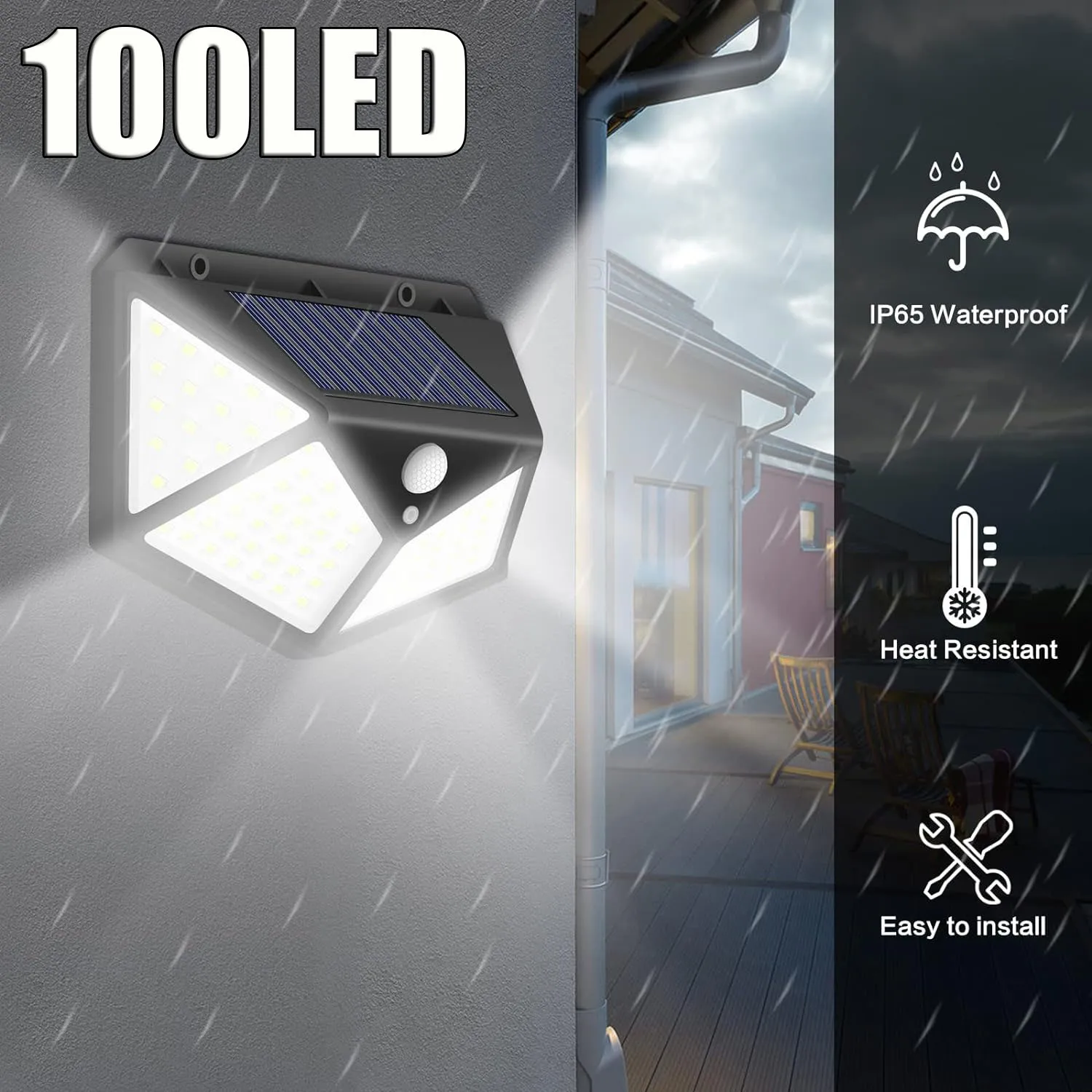 Solar Lights Solar Wall Lamp Solar LED Lights 100 LED Solar Wall Lamp 4 Sides Luminous With Motion Sensor Human Induction Courtyard Waterproof Stairs Outdoor Wall Light
