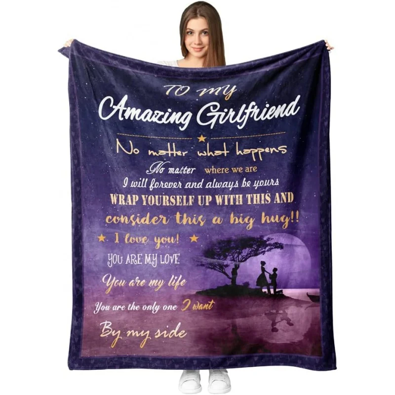 

Valentine’s Day Gifts for Girlfriend, Long Distance Relationship Couple Gifts, Girlfriend Birthday Xmas Gifts Flannel Blanket