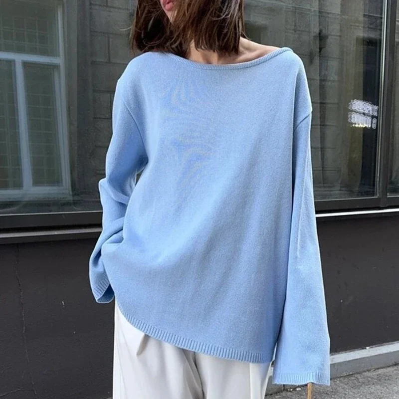 New Autumn Winter Women's Cotton Sweater Backless Design Loose Knit Pullover Jumper Fashionable Commuting Sweater