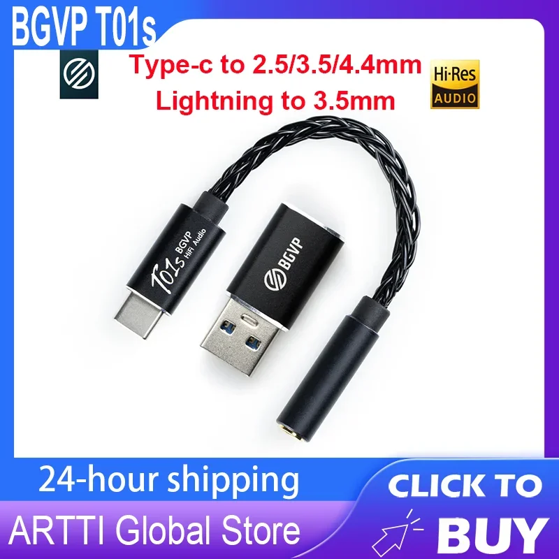 

BGVP T01s Audio Decoding HiFi Earphone Amplifier Lightning USB TypeC To 2.5/3.5/4.4mm Jack Adapter AUX Converter