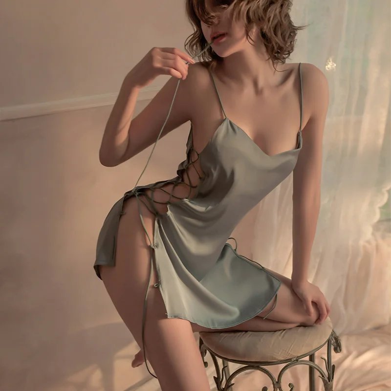 

Sexy Nightwear Women Nightie Lingerie Beauty Back Dress Lace Nightgown V-neck Sleeveless Sleepwear Strap Night Open Pajama Sets