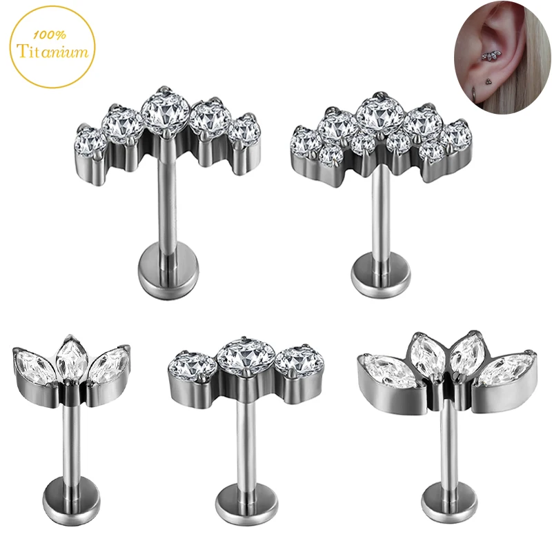 G23 Titanium Ear Piercing Earring Nail Internal Thread Labret Lip Stud Cartilage Tragus Stud Earrings Body Piercing Jewelry 16G