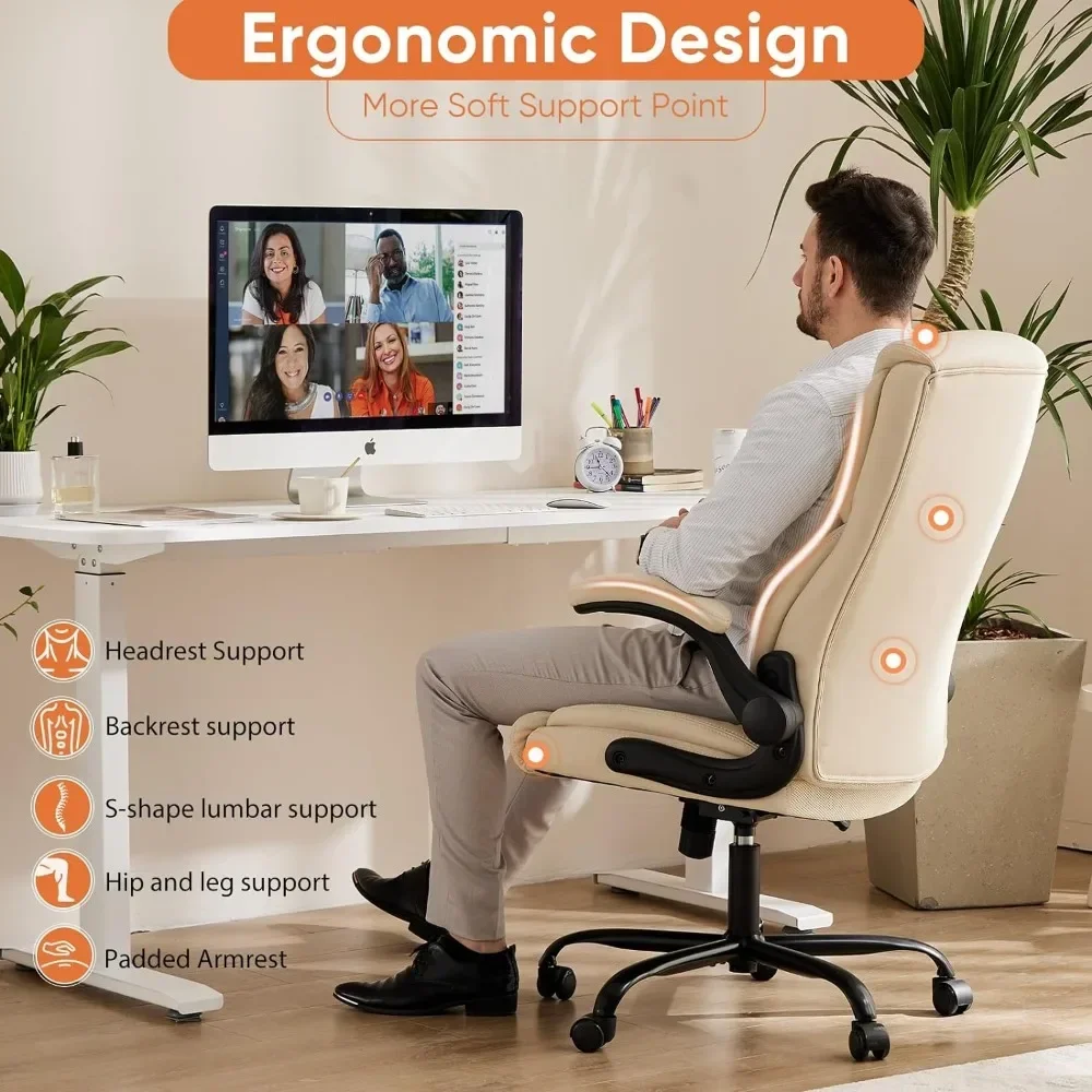 Computer Gaming Chair, Ergonomic Office Chair High Back Heavy Duty Task Desk Chair with Flip-up Arms, PU Leather 6