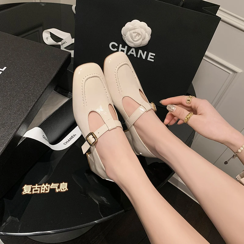 

2023 new spring women pumps natural leather 22-24.5cm length cowhide+sheepskin full leather square toe Buckle Mary Jane shoes