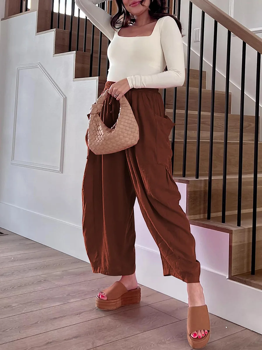 

Women s Casual Wide Leg Harem Pants 2023 Solid Color Loose Lightweigt Beach Palazzo Leg Pants Yoga Boho Trousers