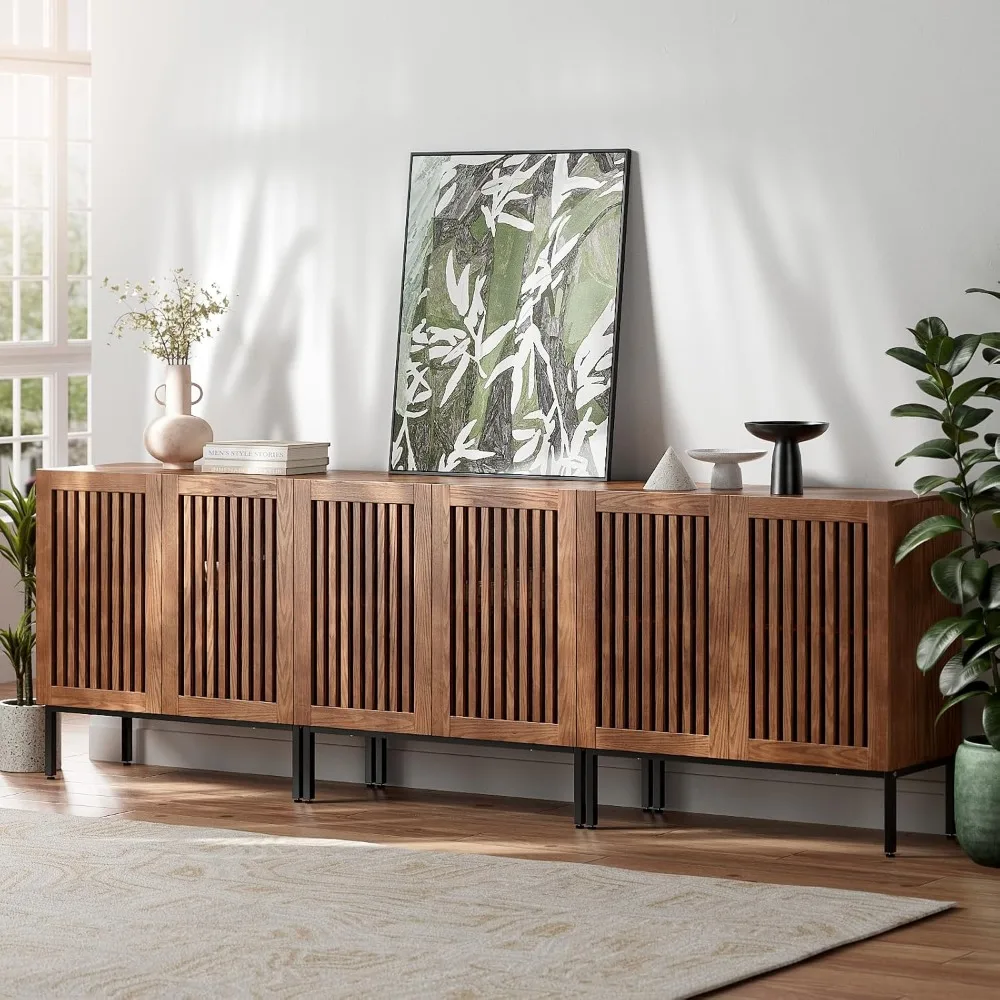 TV Stand for 95 inch, 3 in 1 Entertainment Center TV Console with Storage Cabinets and Metal Base, TVs Stands 4