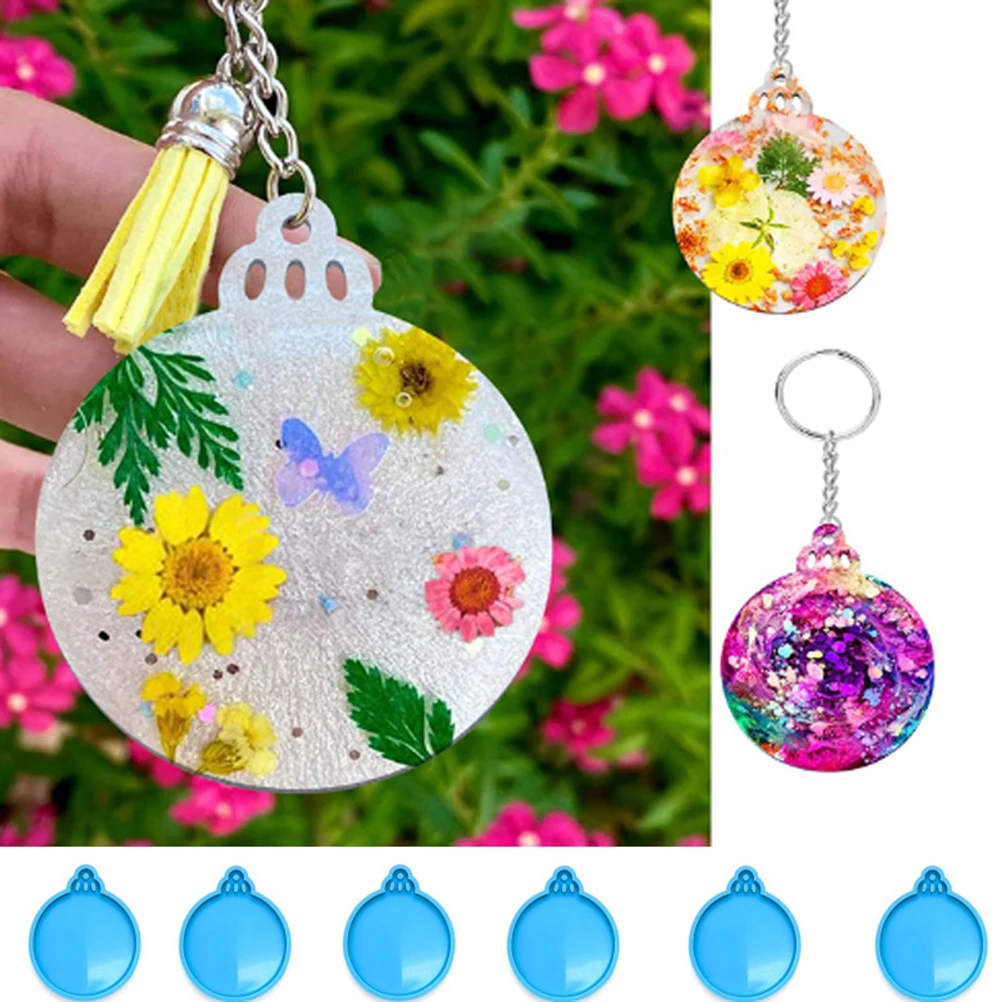 

DIY Silicone Molds Keychain Ornament Mold Round Shape Epoxy Resin Pendant Mold With Hanging Hole Resin Craft Supplies