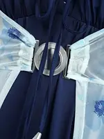 ROSEGAL Plus Size Flutter Sleeves Floral Dress and Lace-up A Line Cami Dress Set - Image 6