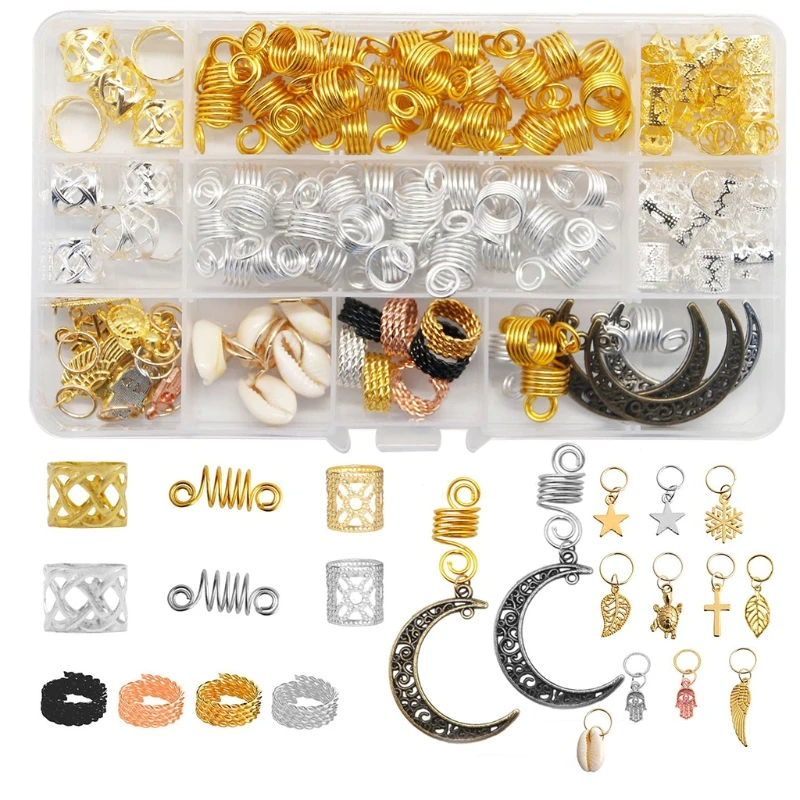 

117 Pcs/Set Braid Cuff Rings Set Metal Dreadlocks Hair Cuffs Jewelry Making Beads Pendants Locks Hair Braiding Charm