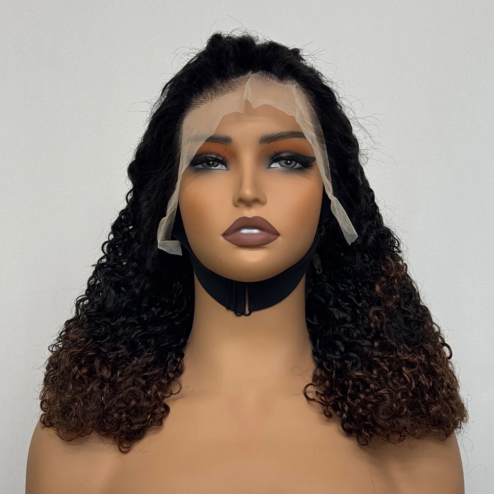 300% Density Burmese Pixie Cut Kinky Curly Human Hair Wig 99J Highlight 13x4 Transparent Lace Front Wig for Black Women 16 inch