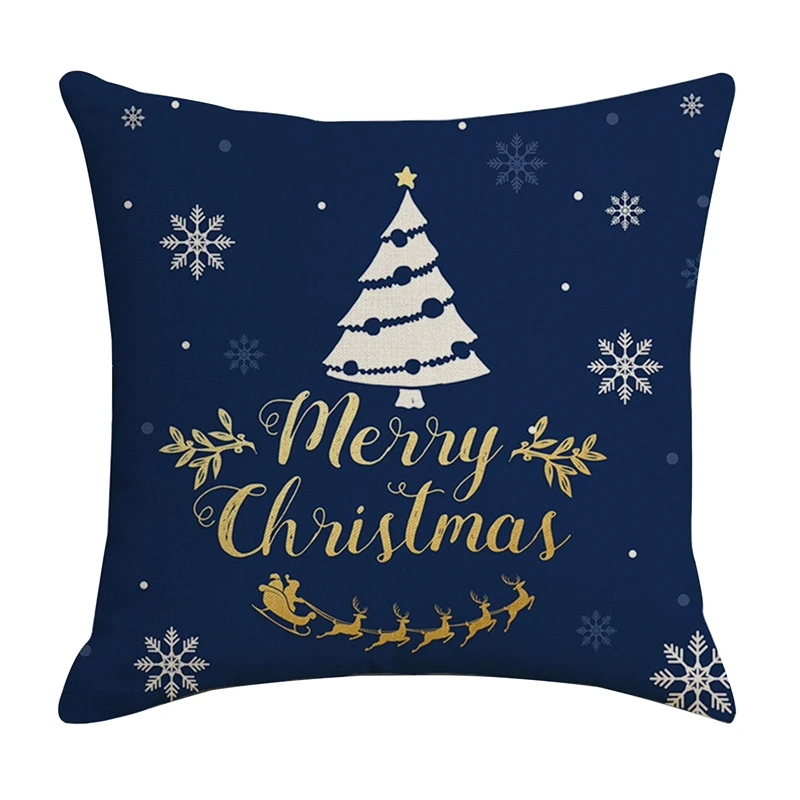 

BEAU-45X45cm Merry Christmas Pillowcase Decoration Cover Linen Christma Tree Snowflake Pillow Case Sofa Cushion Home Car Gift