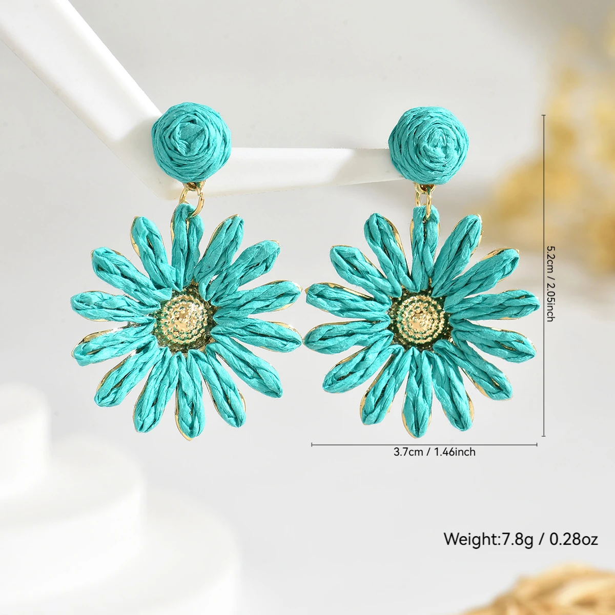 Fashion Elegant Daisy Flower Raffia Rattan Earrings for Women Bohemia Handmade Floral Pendant Earrings Summer Beach Jewelry Gift