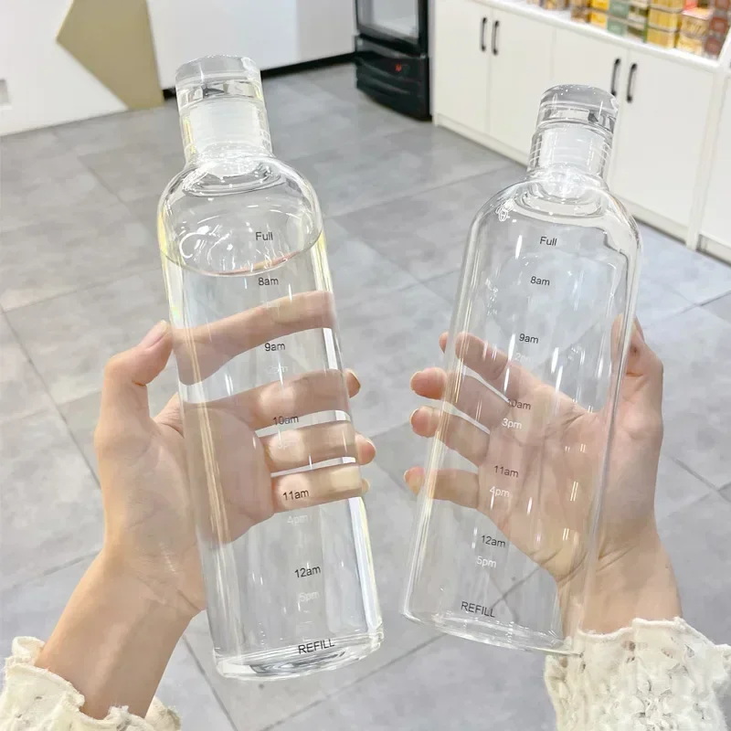 Time Scale Clear Waterbottle Cute Plastic Water Bottle Girls Sport Bottles Leakproof Outdoor Shaker Milk Juice Cup Drinkware