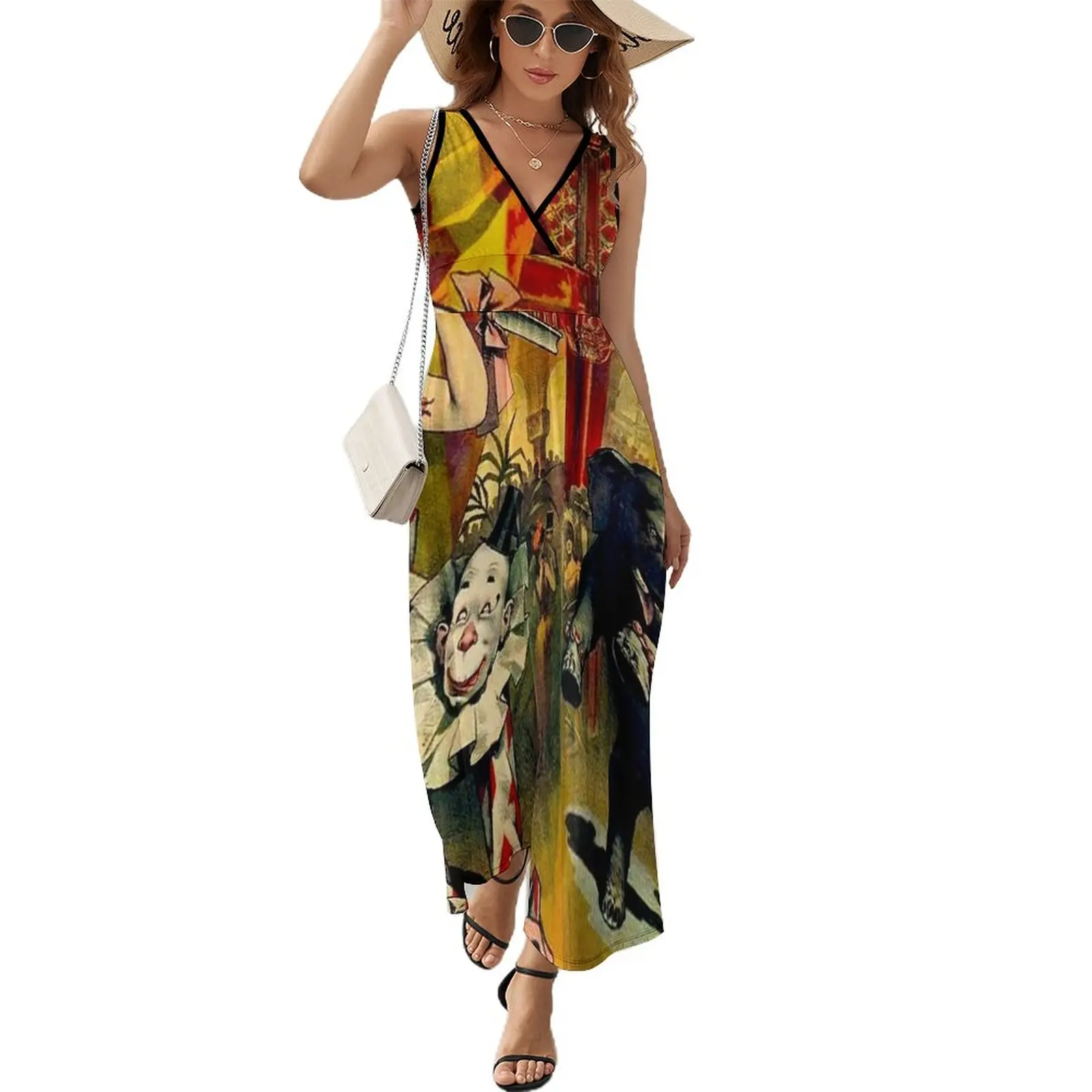 

CIRCUS : Vintage 1890 Circus Advertising Print Sleeveless Dress clothes for women luxury dresses women's summer jumpsuit