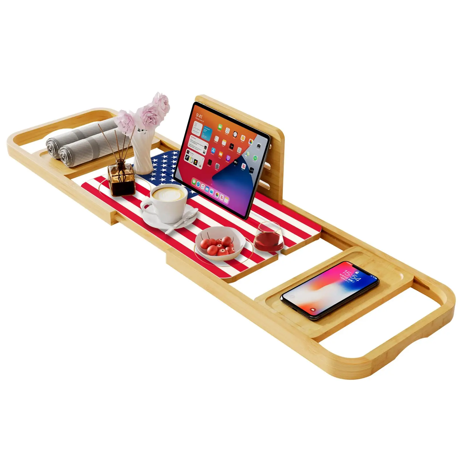 Premium Bathtub Tray Caddy-Expandable Bath Caddy Tray-Adjustable Bamboo Bath Tub Table Unique House Warming Gifts Ne