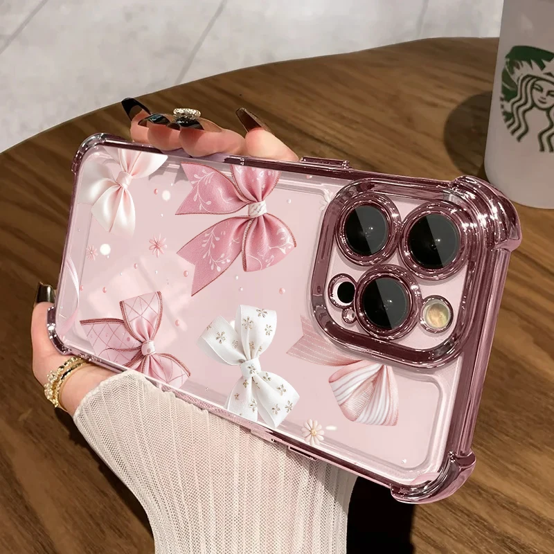 Lovely Pink Bowknot Plating Soft Shockproof Phone Case