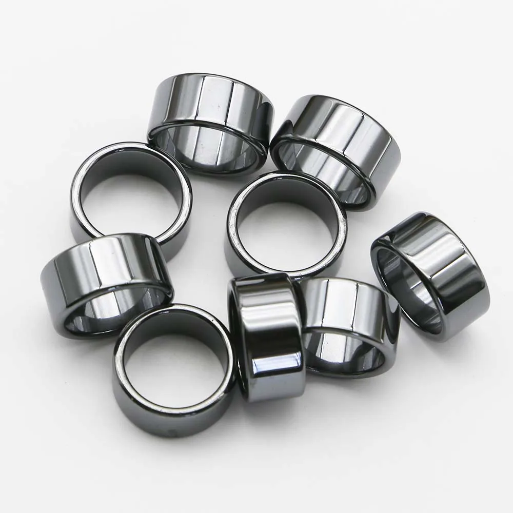 Free Shipping Natural Hematite Black Bile Stone Flat Arc Ring Men's Non-magnetic Finger Fashion Classic Jewelry Wholesale 24Pcs
