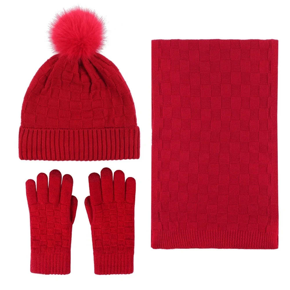 Winter clothes casual keep warm fur glove thickening hat set children Neck scarf