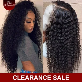 13x4 Kinky Curly Lace Front Human Hair Wigs For Black Women Brazilian Transparent Lace Frontal Wig 150%-250% Density KF Beauty U 1