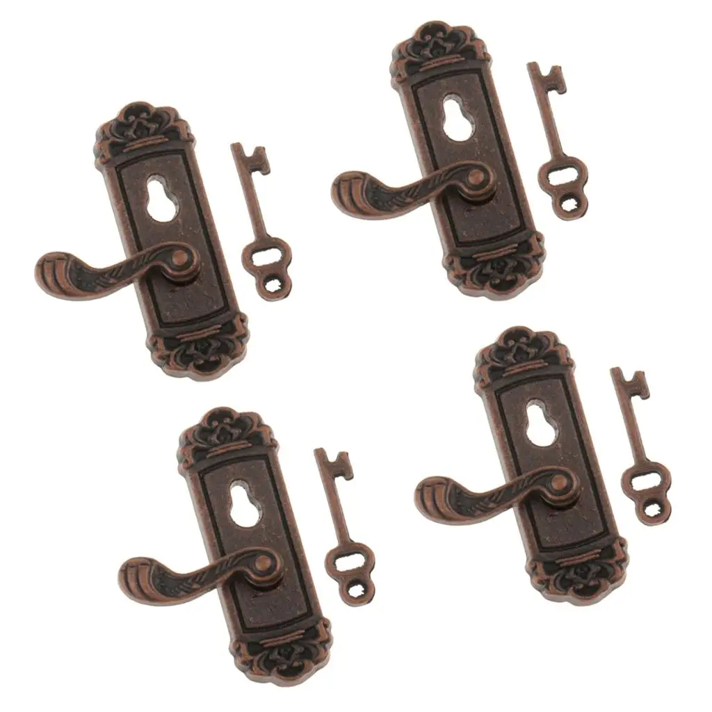 

4 Pieces 1/12 Scale Dolls House Miniature Right Handle key Set Door Knob Fittings