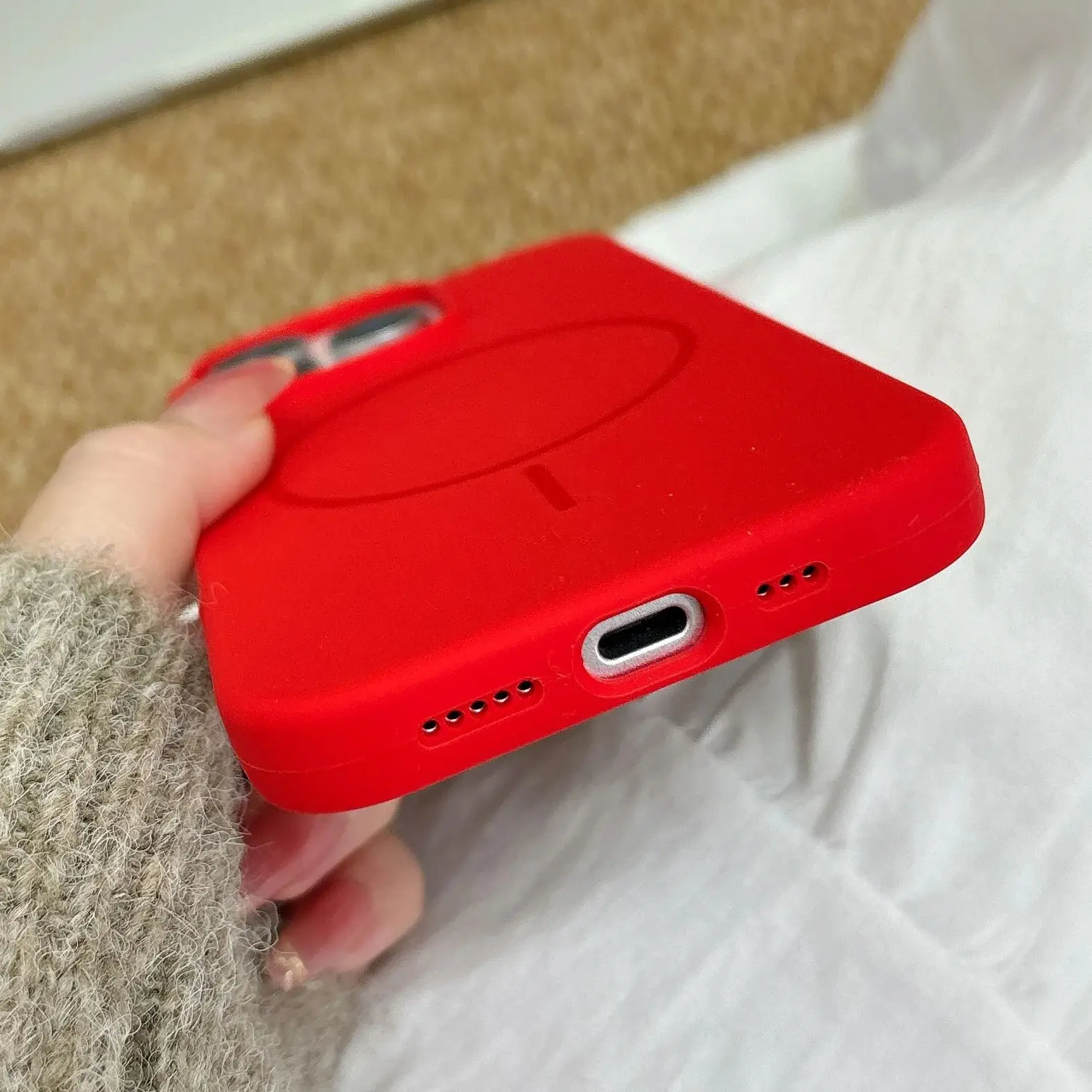 Magnetic Silicone Matte Phone Case with Camera Protection - Chinese Red