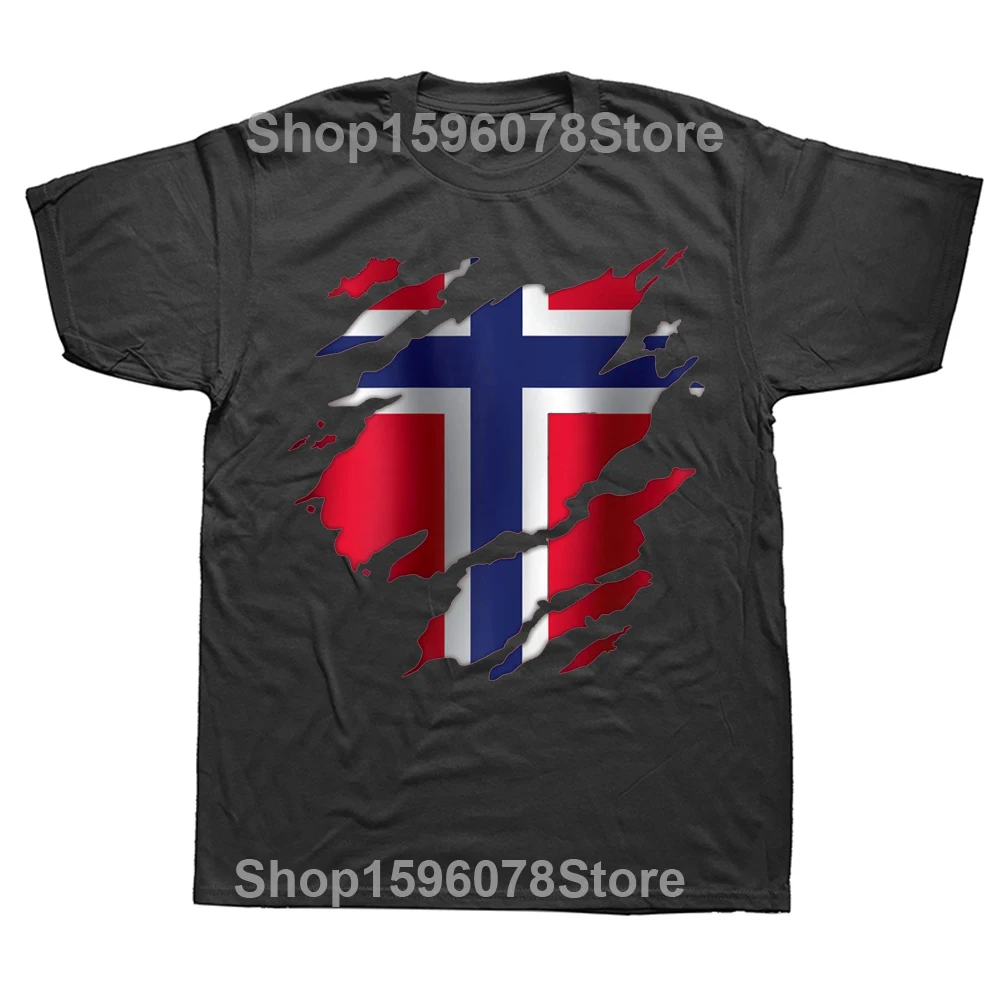 Lustige norwegische Flagge T-Shirts Sommer Stil Grafik Baumwolle Streetwear Kurzarm Geburtstagsgeschenke T-Shirt Herrenbekleidung – Detail 2