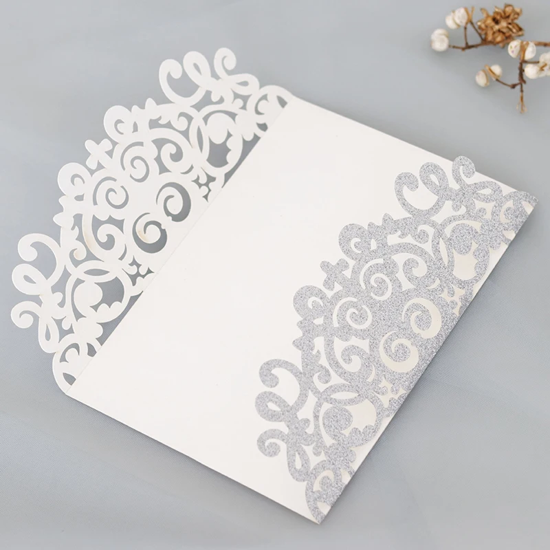 50Pcs Glitter Paper Lace Wedding Invitations Laser Cut Greeting Card Envelope Bridal Shower Invitation Card Birthday Party Decor