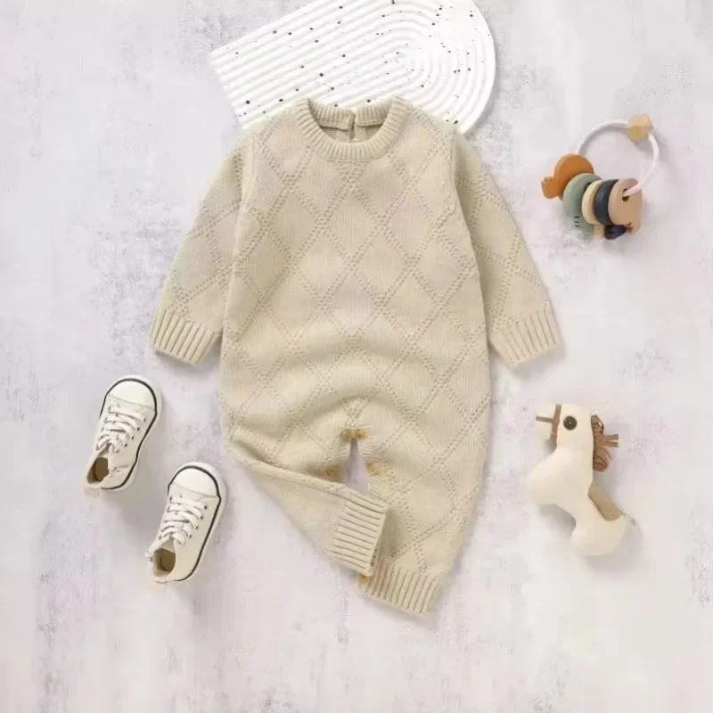 DGUKYM Spring Autumn New Solid Color Knitted Acrylic Long Sleeve 1-18 Months Newborn Baby Boys Girls Rompers Jumpsuit Bodysuit 2
