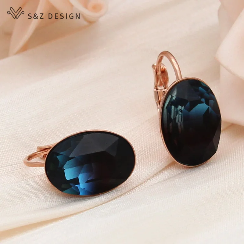 S&Z DESIGN New Fashion Oval Egg Shape Imitation Tourmaline Dangle Earrings For Women Wedding 585 Rose Gold Color Eardrop Jewelry