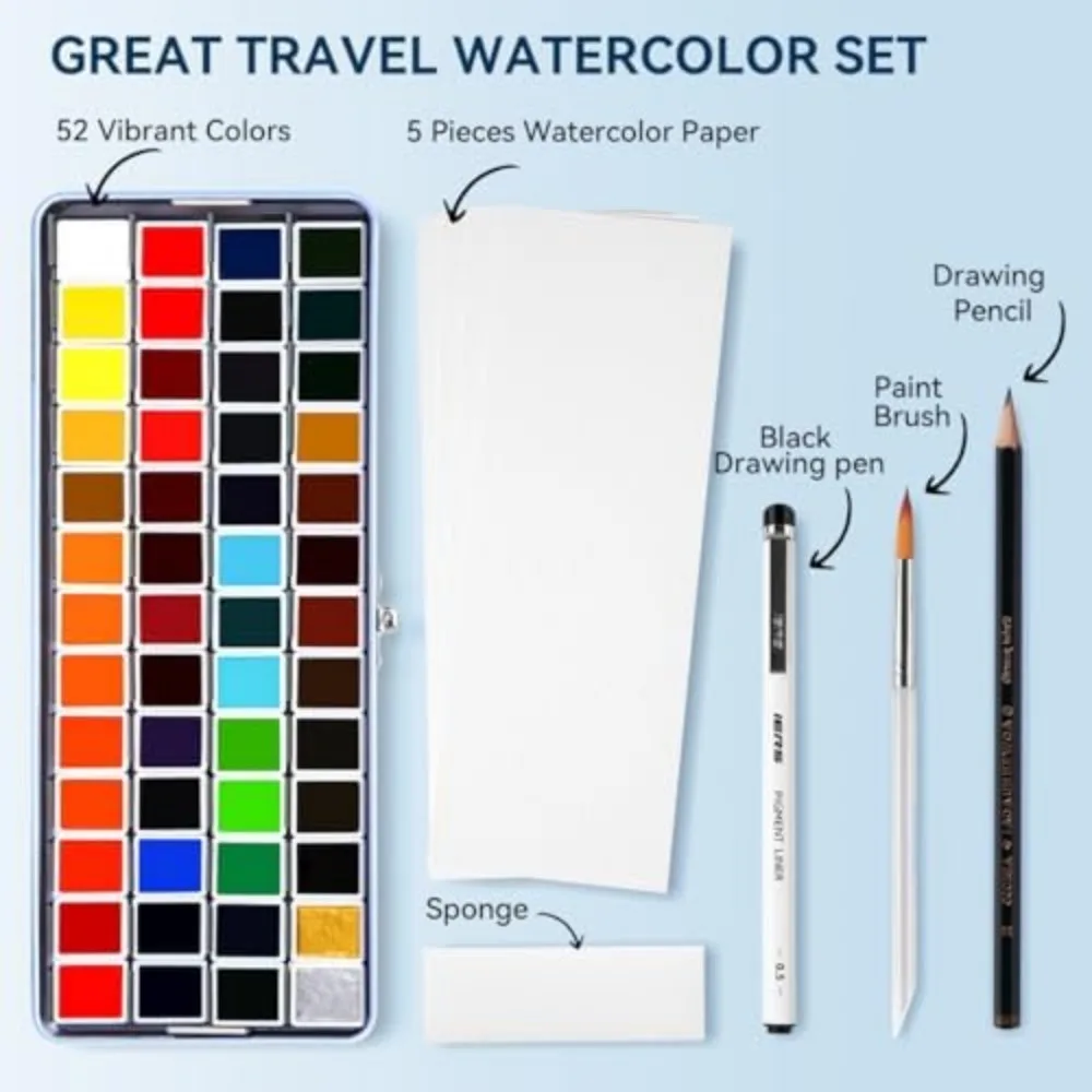 52 Colors Solid Watercolor Paint Set Professional Travel Watercolor Pigment Art Supplies Suitable for Artist Students watercolor painting set watercolor paint watercolor pigment
