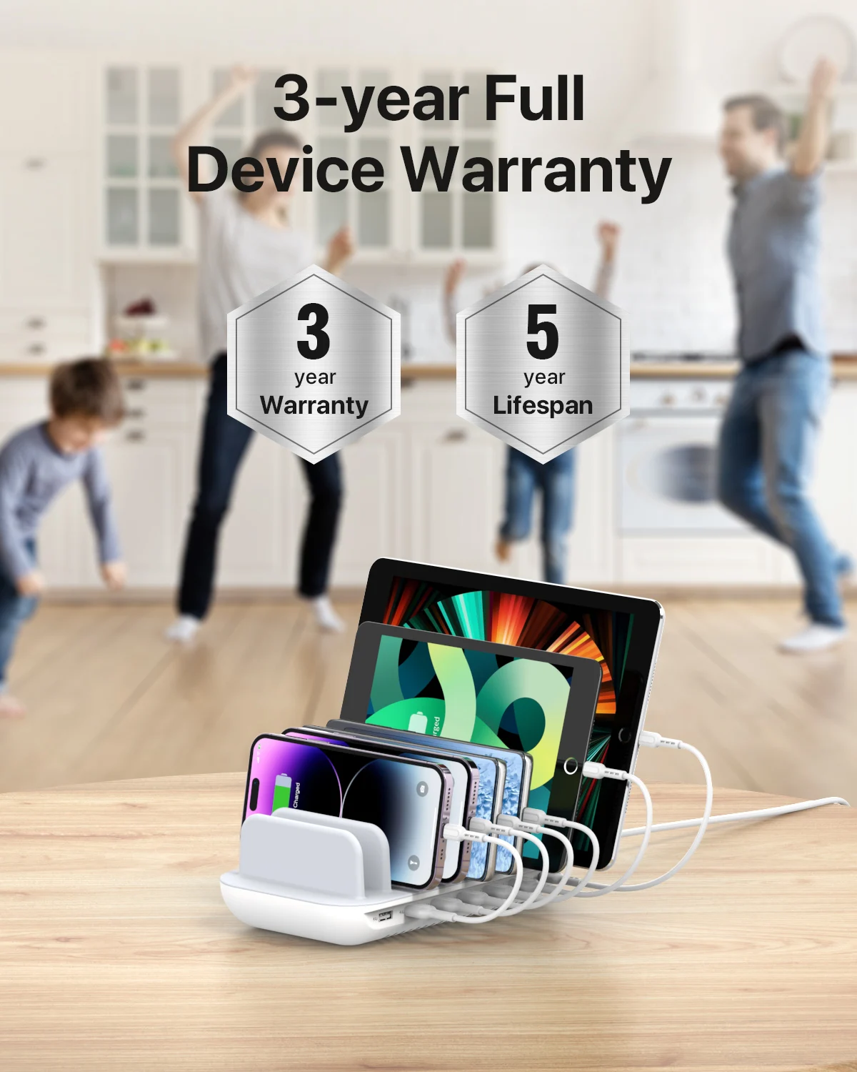 SooPii USB-C Charger Station,70W 7-Port Laptop Charging Station 30W PD Port 7pcs Mixed Charging Cables Included