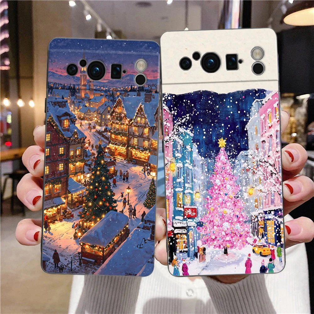 Festive Cartoon Christmas Style Soft TPU Phone Case with Black Bumper