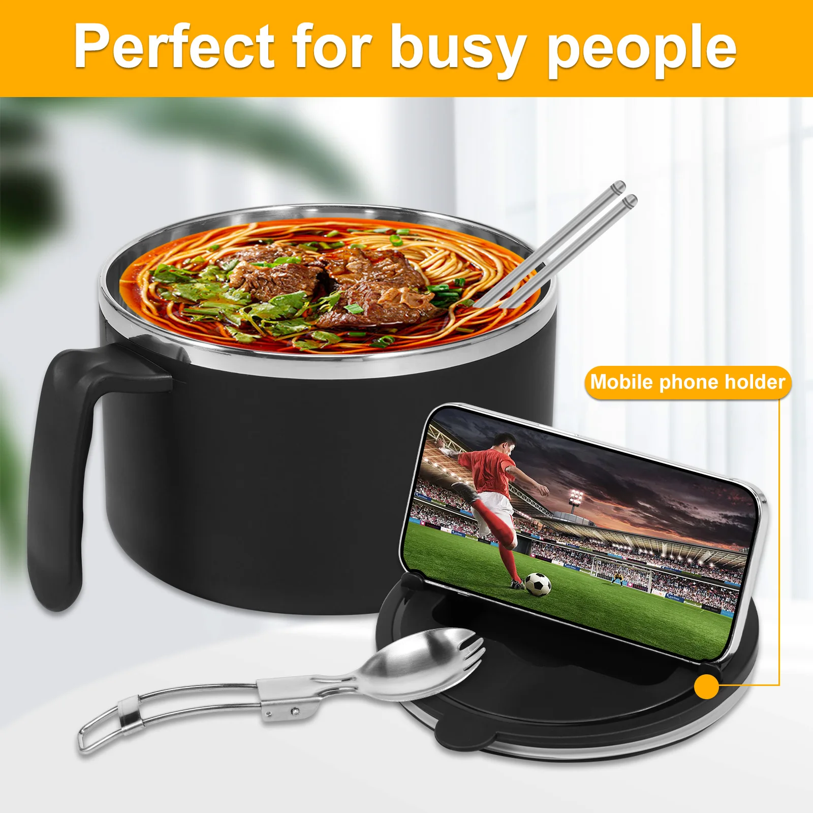 1200ml Rapid Ramen Bowl with Filterable Lid Microwave Ramen Noodle Bowl with Spoon Chopsticks BPA Free Ramen Cooker Bowl