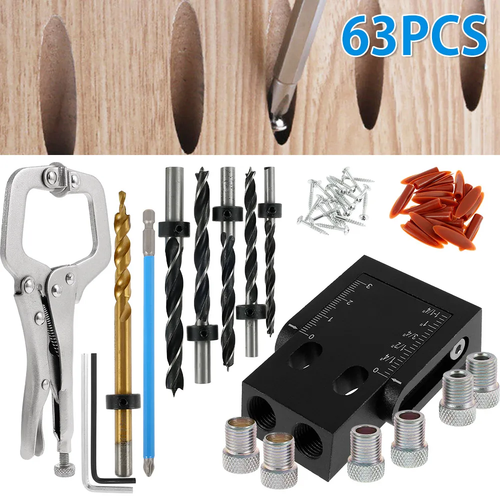 New 15 Degree Pocket Hole Screw Jig Dowel Drill Joinery Kit Woodworking Oblique Guides Set