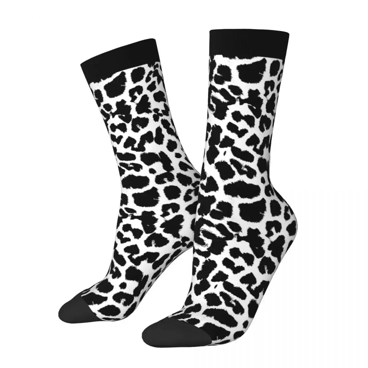 

Fashion Men's Socks Crazy Animal Lovers Black Leopard Print On White Sock Sport Women Happy Socks Spring Summer Autumn Winter