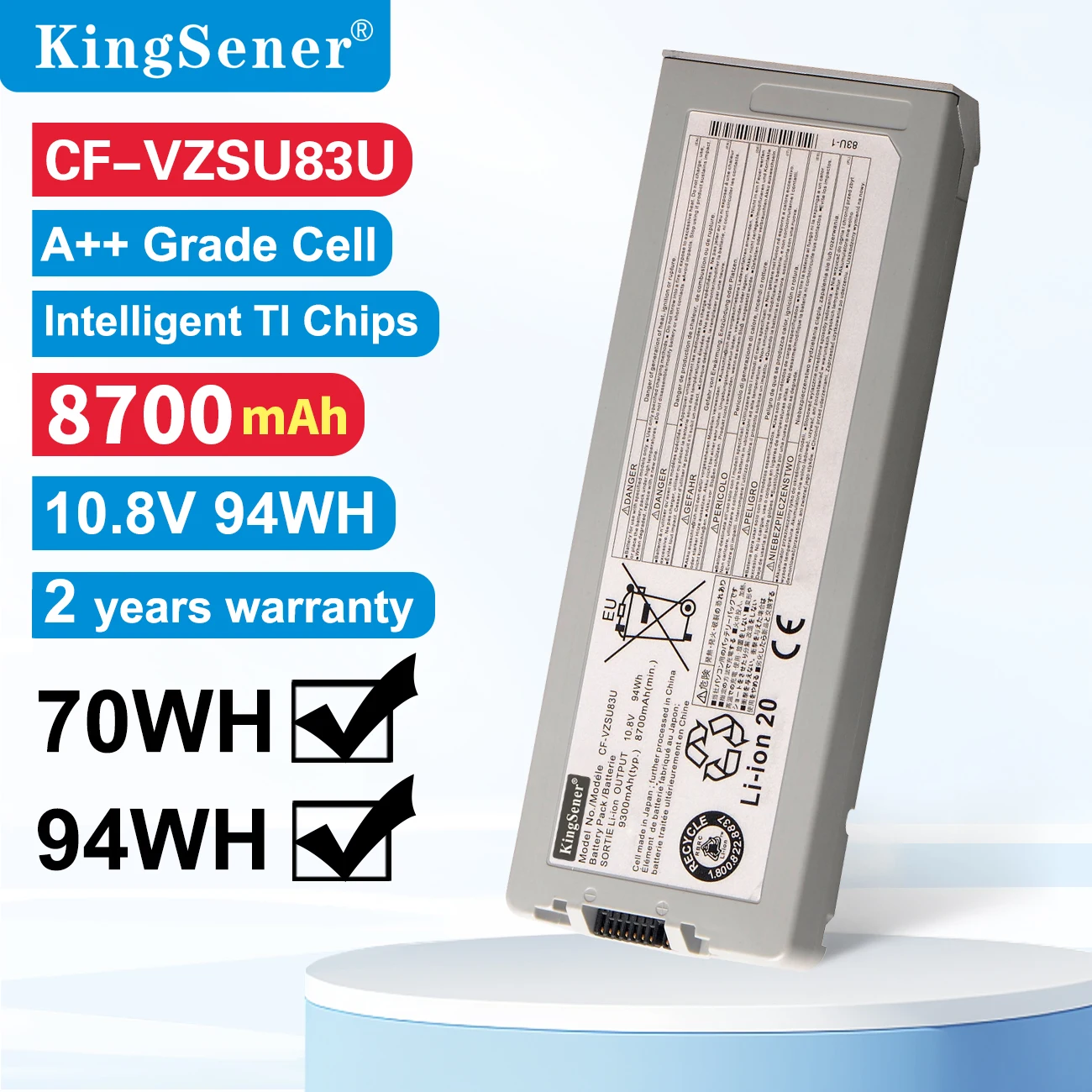 KingSener CF-VZSU80U Replacemet Battery For Panasonic Toughbook CF-C2 CF-VZSU82U CF-VZSU83U Series 10.8V 70WH 6000mAh