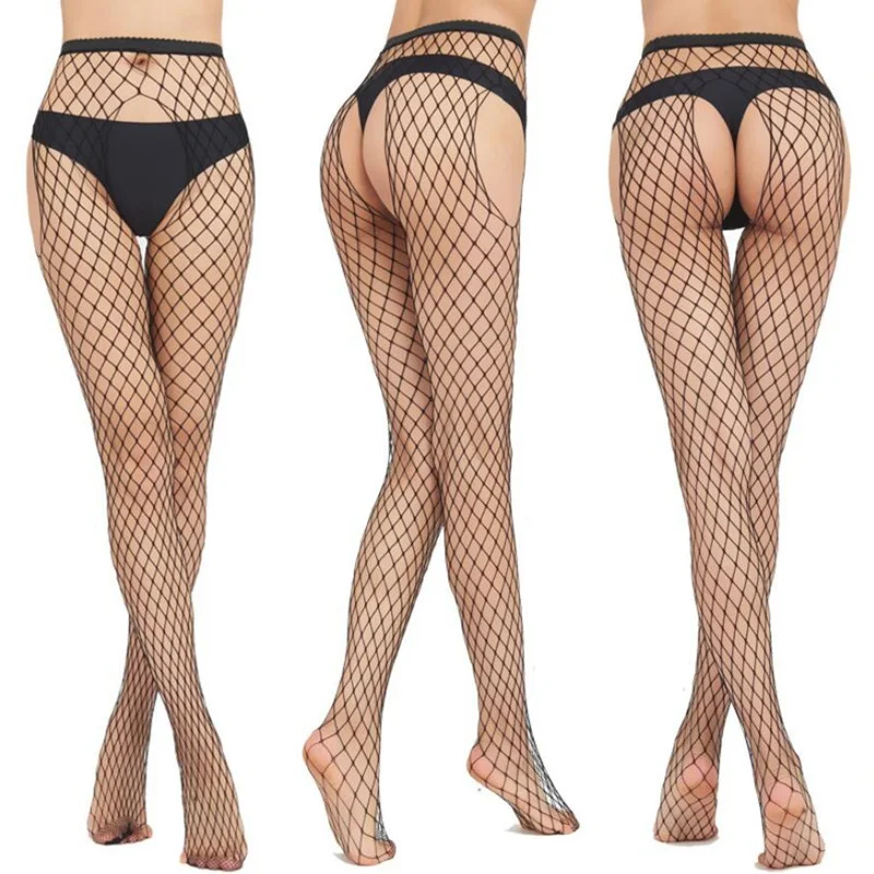 Women Sexy Erotic Lingerie Tights Lolita Long Fishnet Open Crotch Socks Fish Net Pantyhose Mesh High Girls Black Body Stockings